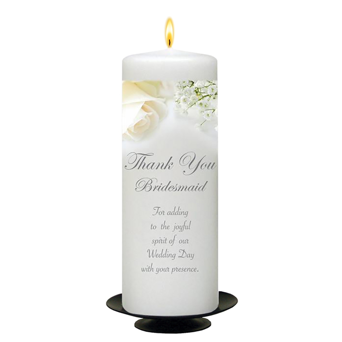 Customised Wedding Thank you Candle Gift - White Roses Silver Thank You Bridesmaid Candle