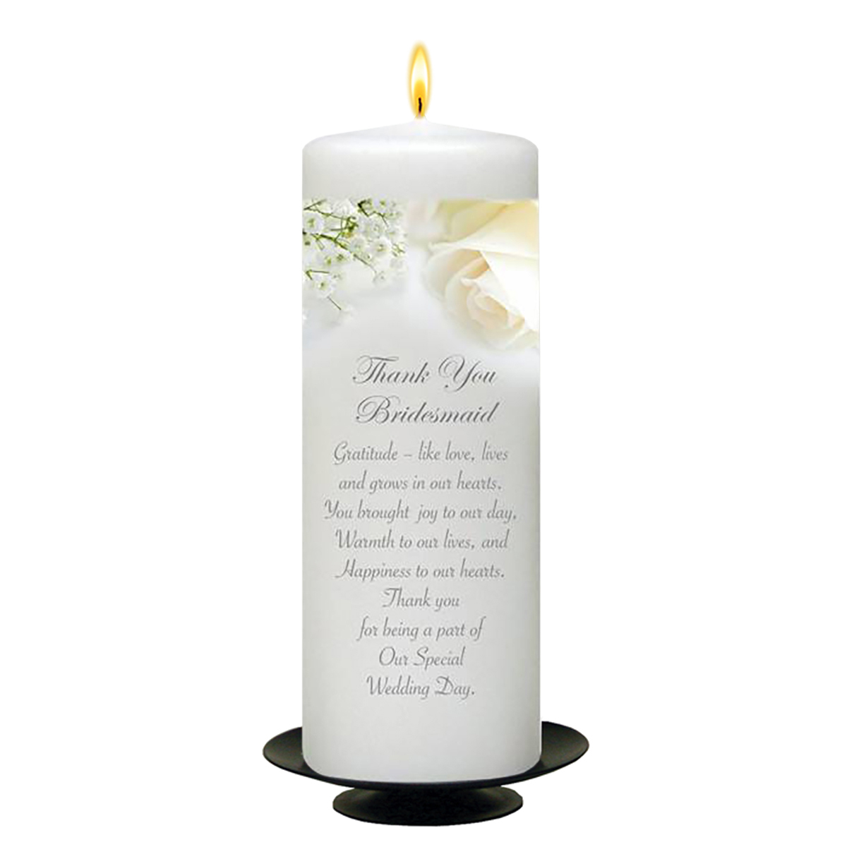 Customised Wedding Thank you Candle Gift - White Roses Silver Thank You Bridesmaid Candle