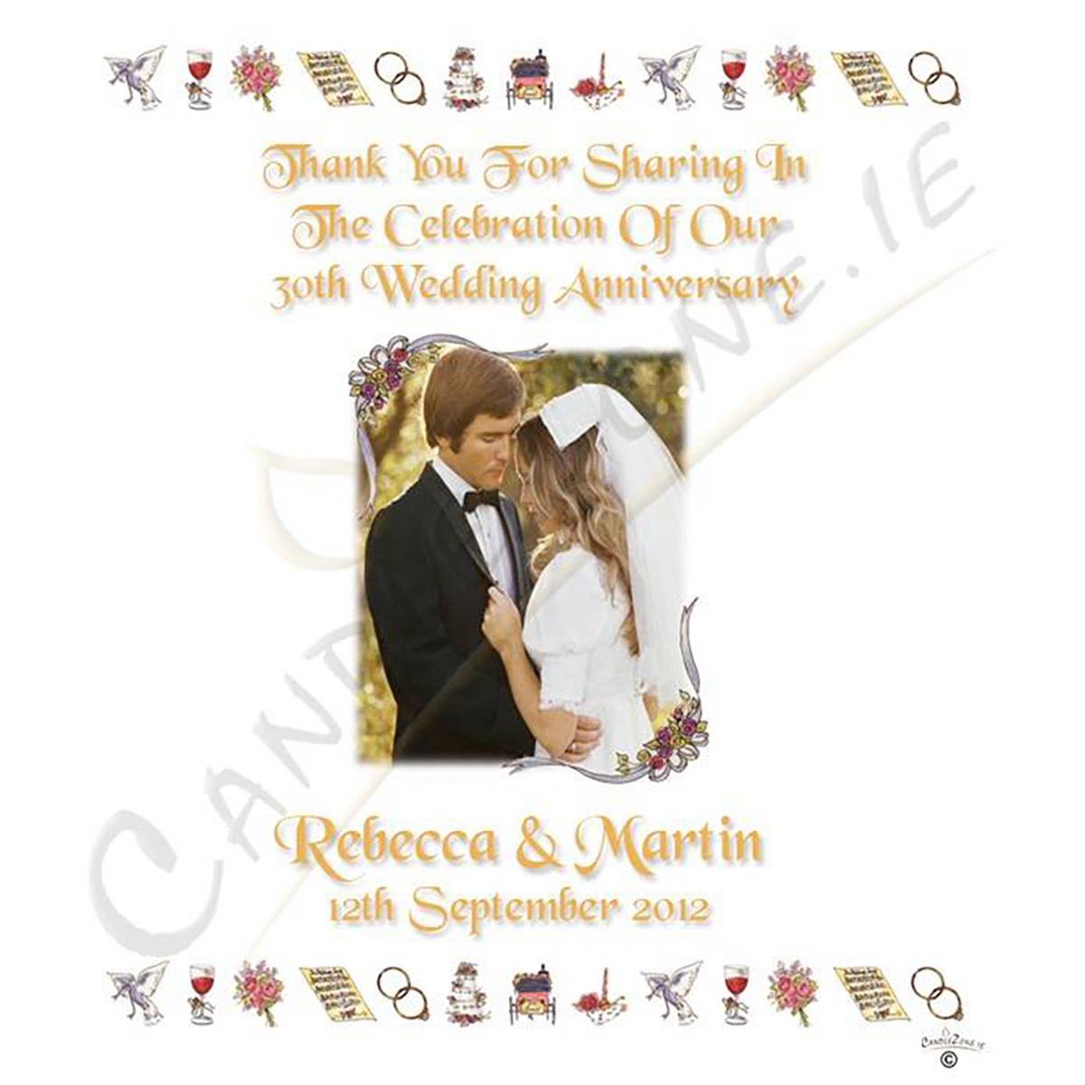 Customised Wedding Anniversary Candle Gift - 30th (Pearl) Anniversary - Ribbons & Photo