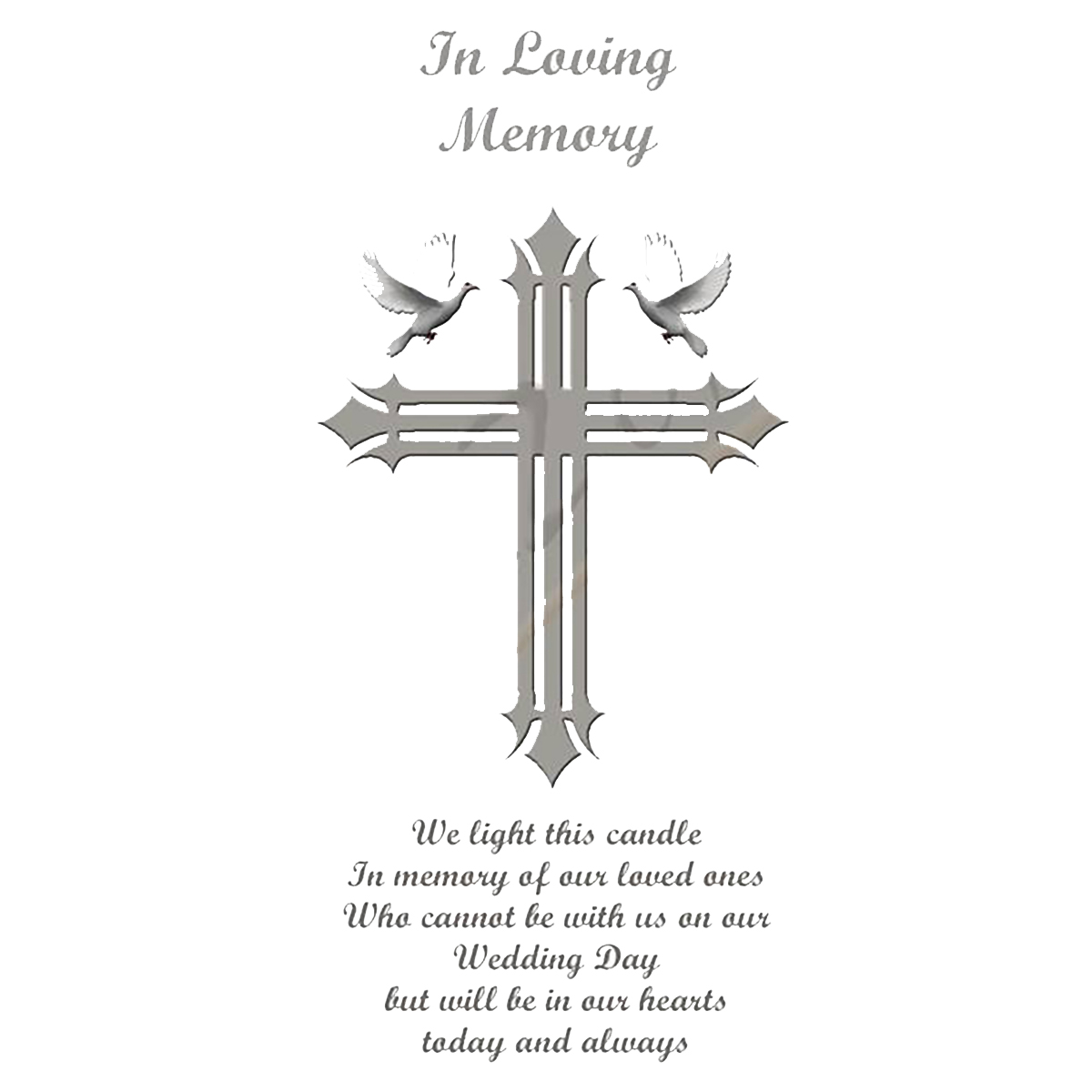 Customised Wedding Remembrance Candle - Dove & Cross Silver