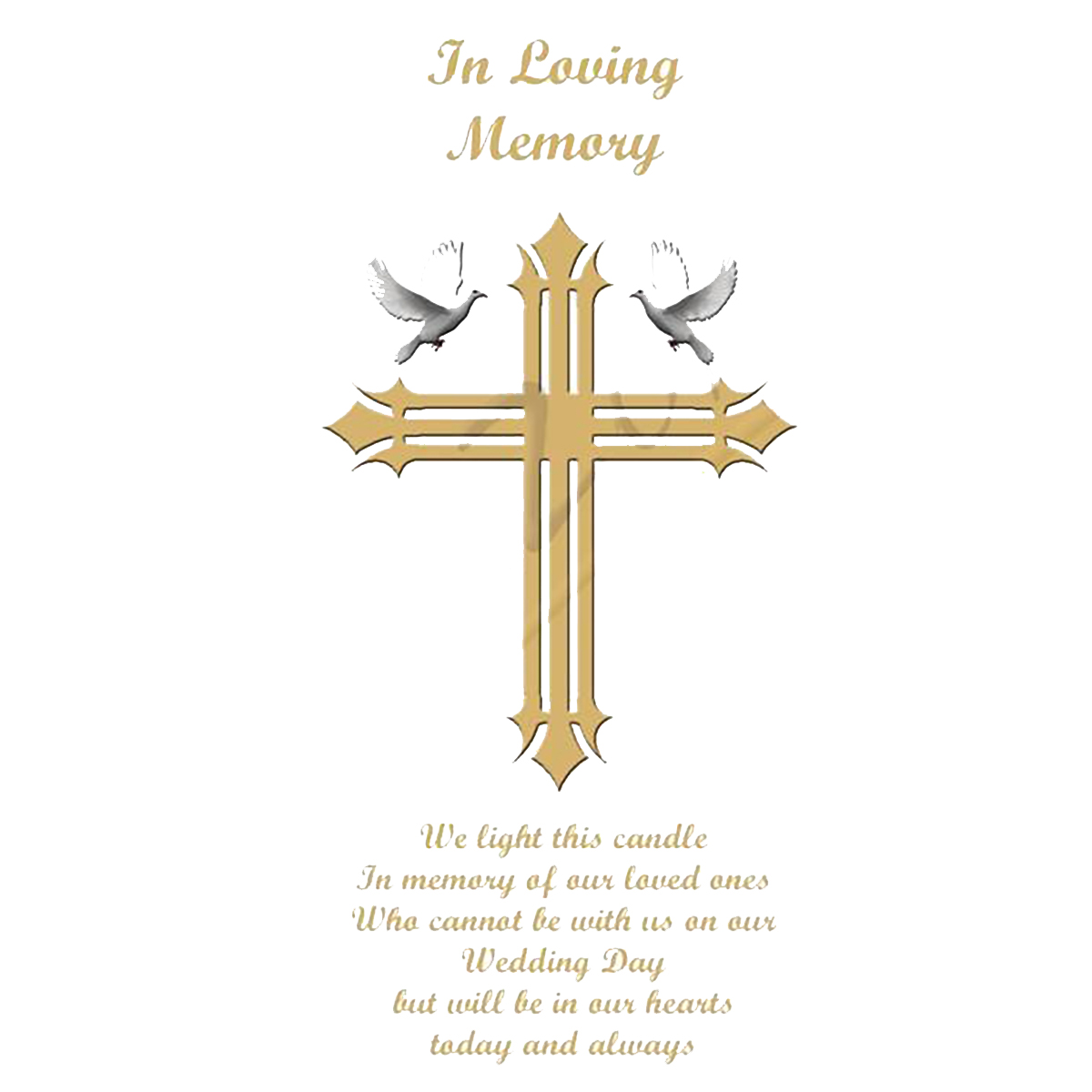 Customised Wedding Remembrance Candle - Dove & Cross Gold