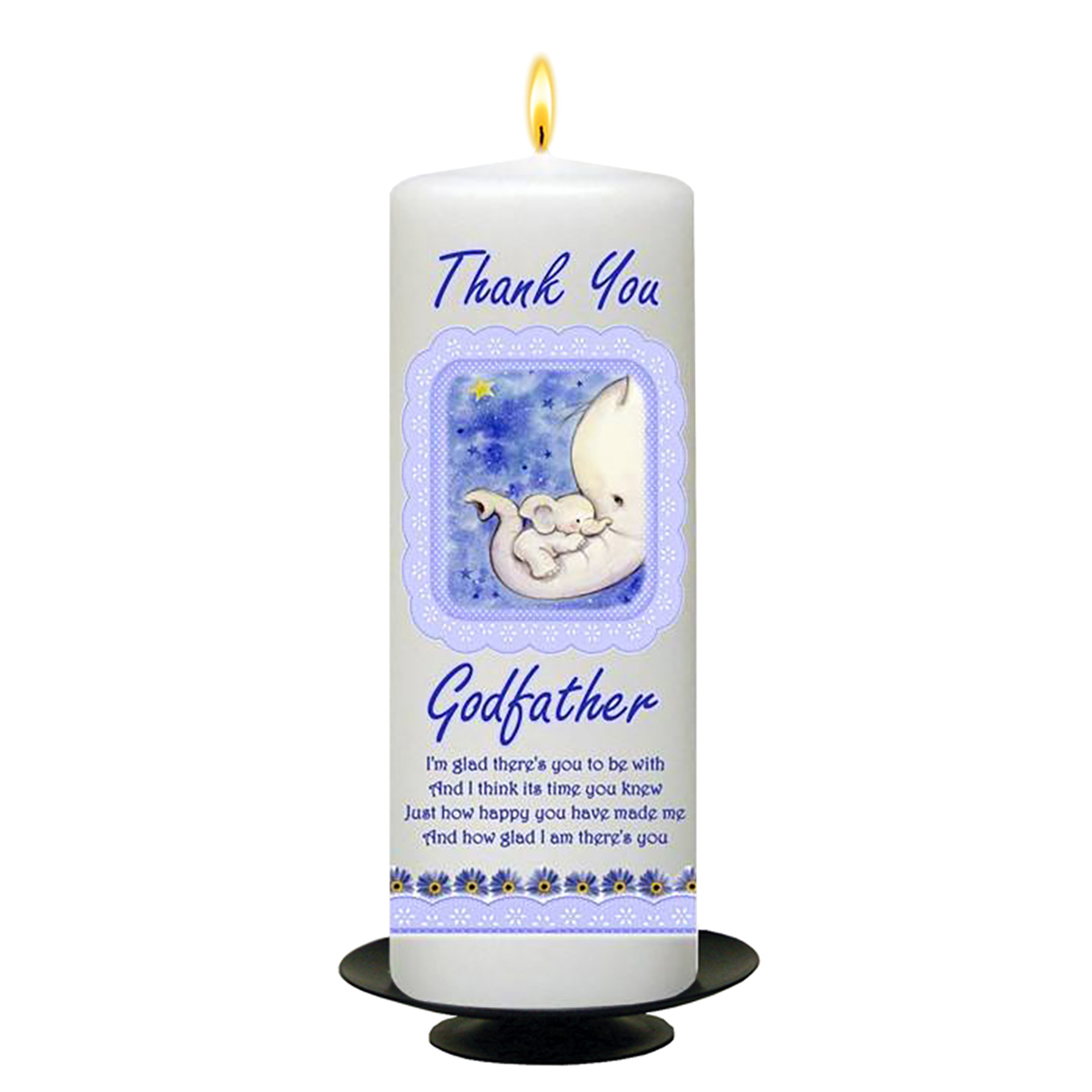 Customised Godfather Candle Gift - Blue Elephants