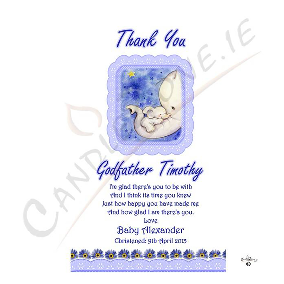 Customised Godfather Candle Gift - Blue Elephants