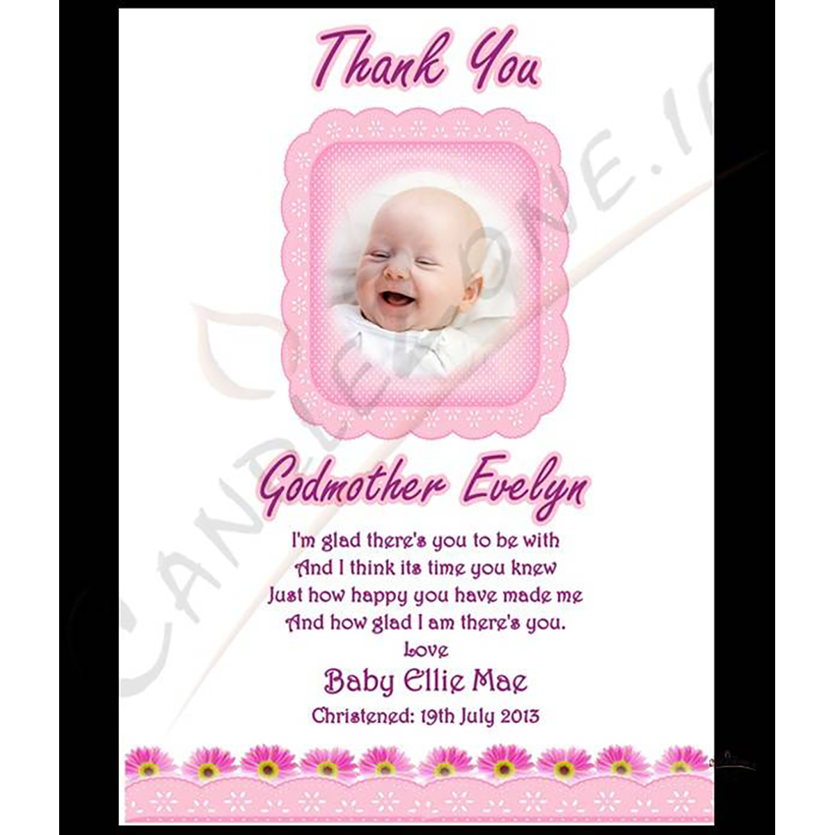 Customised Godmother Candle Gift - Pink Daisies with Photo