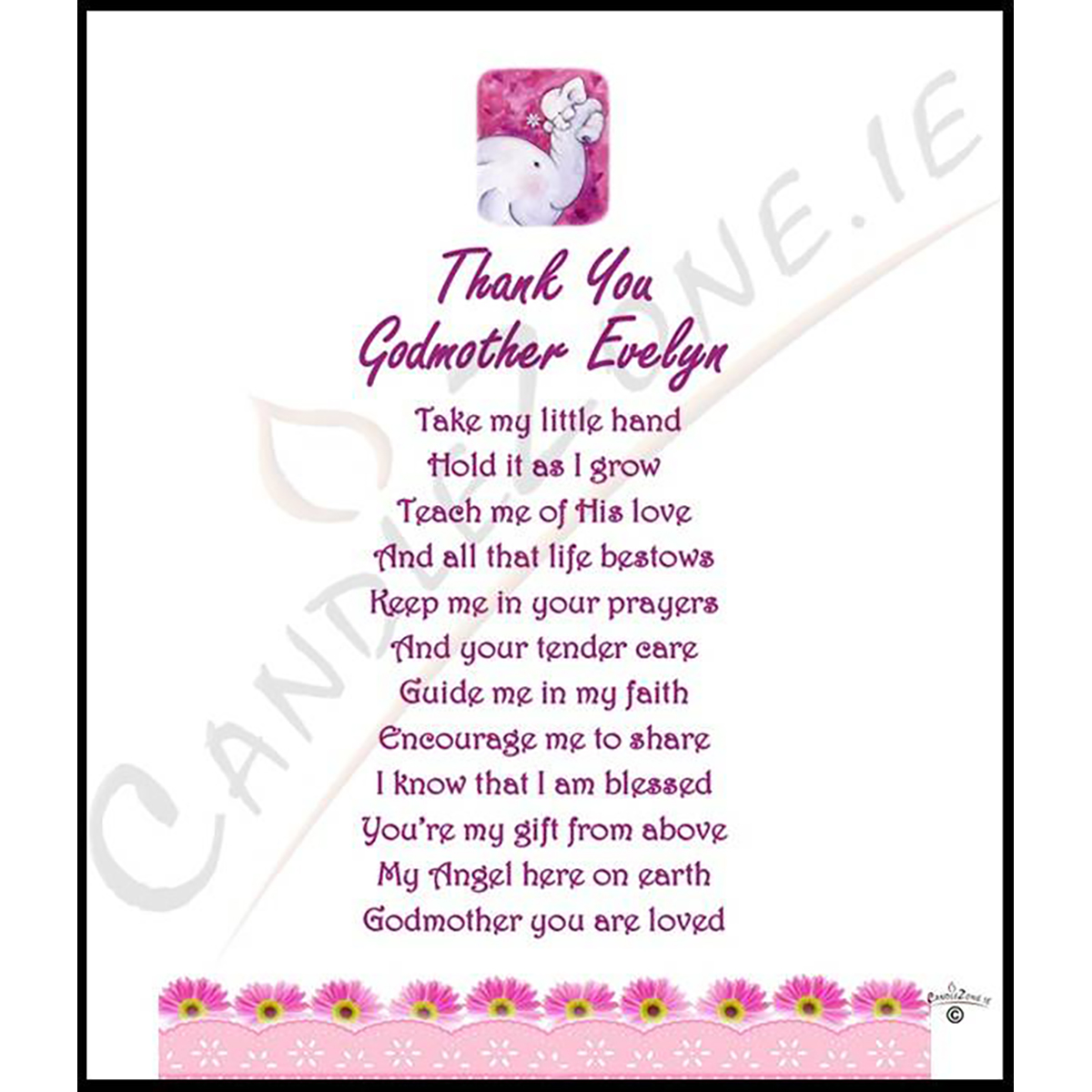 Customised Godmother Candle Gift - Pink Daisies with Photo