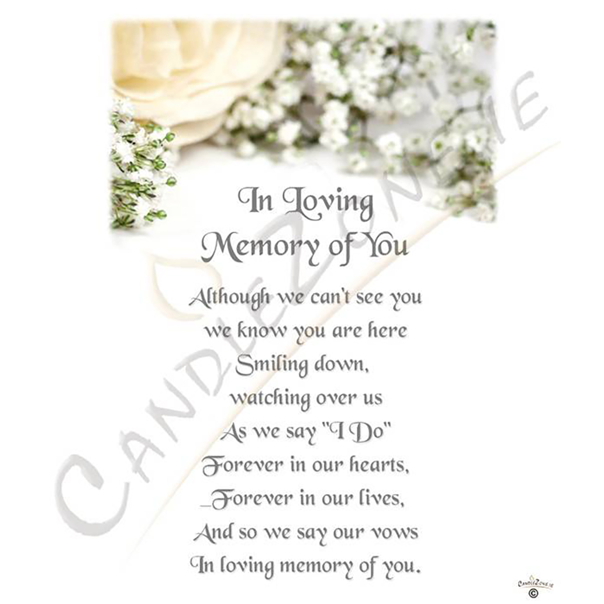 Customised Wedding Remembrance Candle - White Flowers Silver