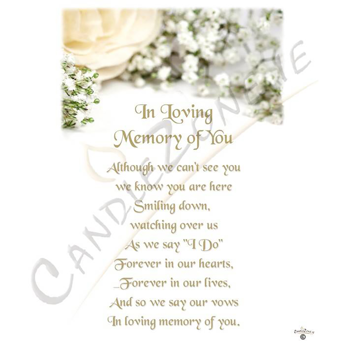 Customised Wedding Remembrance Candle - White Flowers Gold