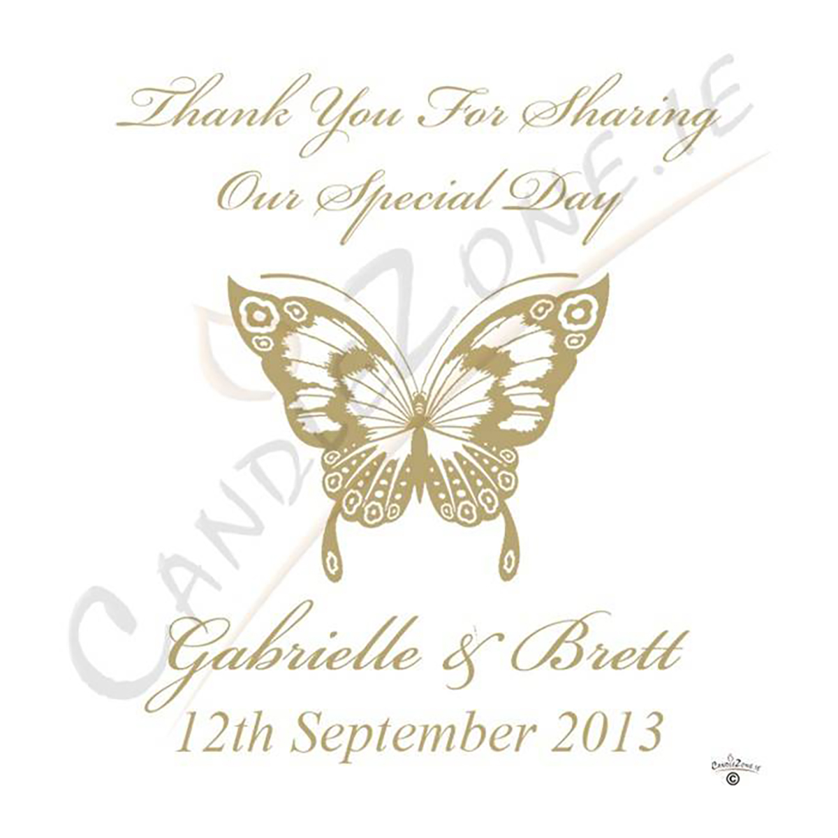 Customised Wedding Candles - Butterfly Magestic Gold
