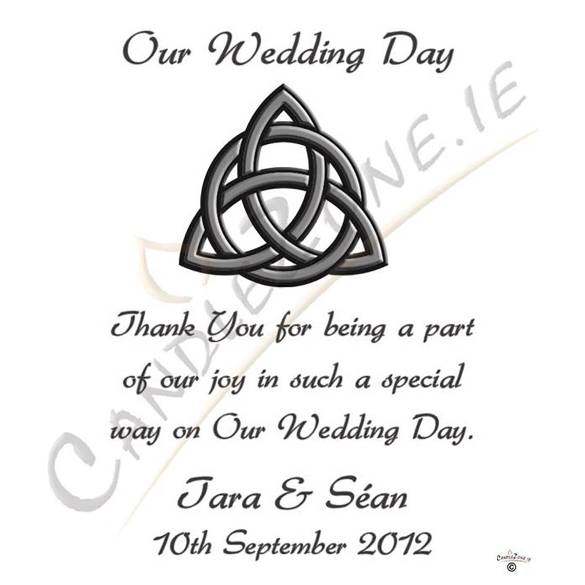 Customised Wedding Candles - Trinity Knot Silver