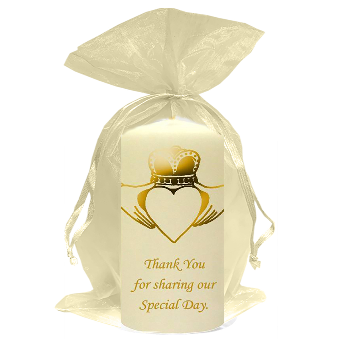 Customised Wedding Candles - Claddagh Heart Gold