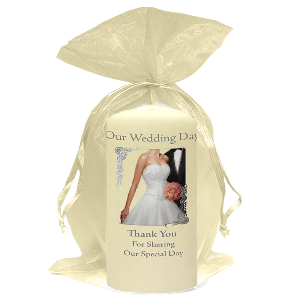 Customised Wedding Candles - Chic Bride & Groom Silver Script