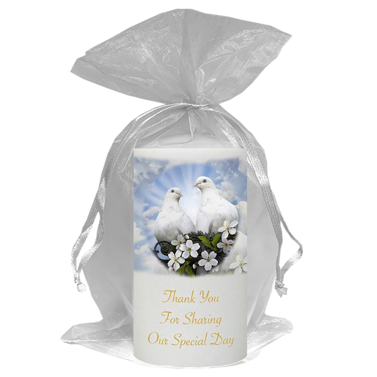 Customised Wedding Candles - Love Doves Gold Script