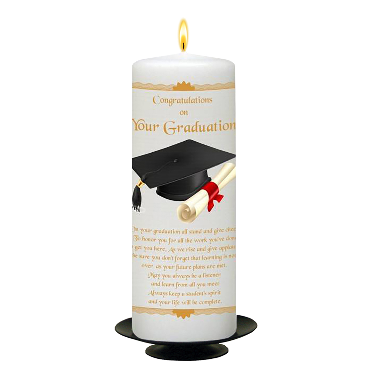 Customised Graduation Candle Gift - Cap & Scroll Gold