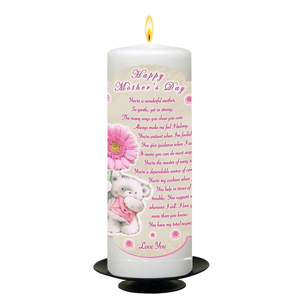 Customised Mothers Day Candle Gift - Teddy & Pink