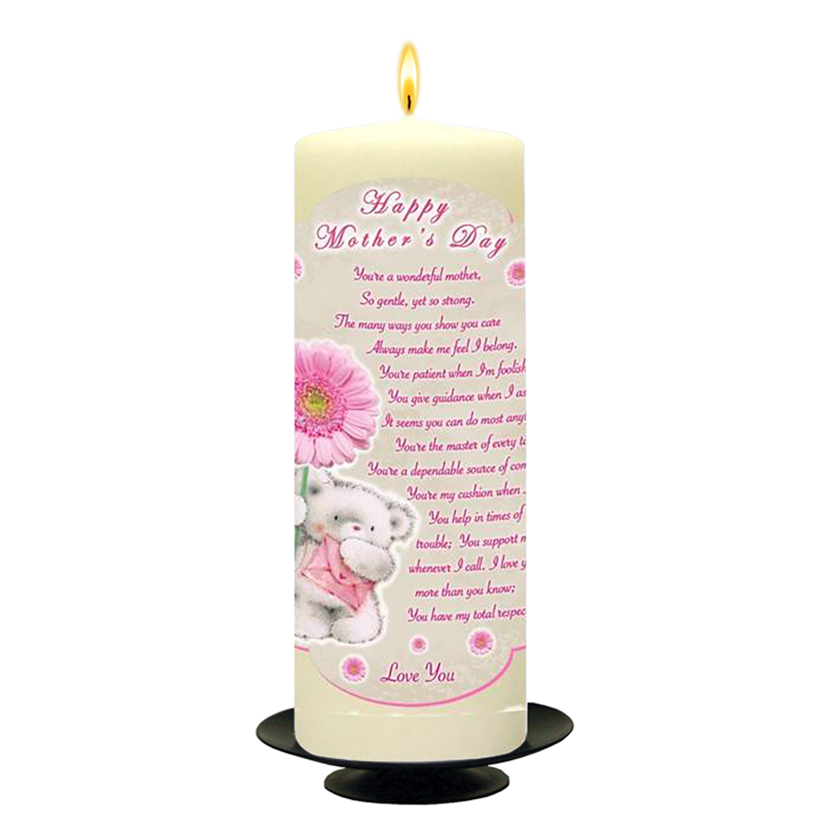 Customised Mothers Day Candle Gift - Teddy & Pink
