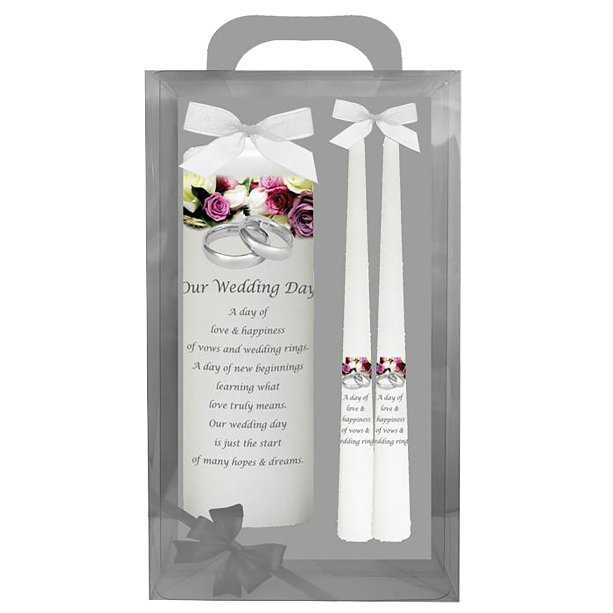 Customised Wedding Candles - Purple & Cream Roses Silver