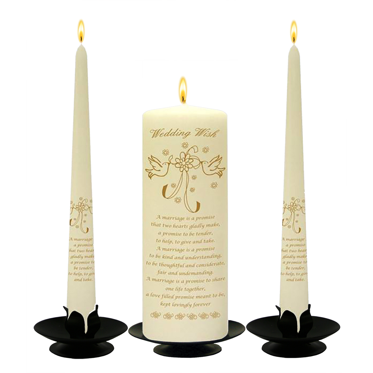 Customised Wedding Candles - Dove & Ribbons Gold
