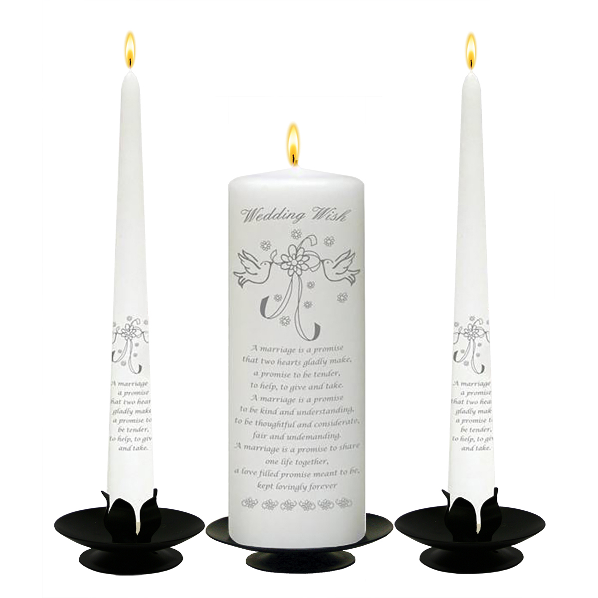 Customised Wedding Candles - Dove & Ribbons Silver