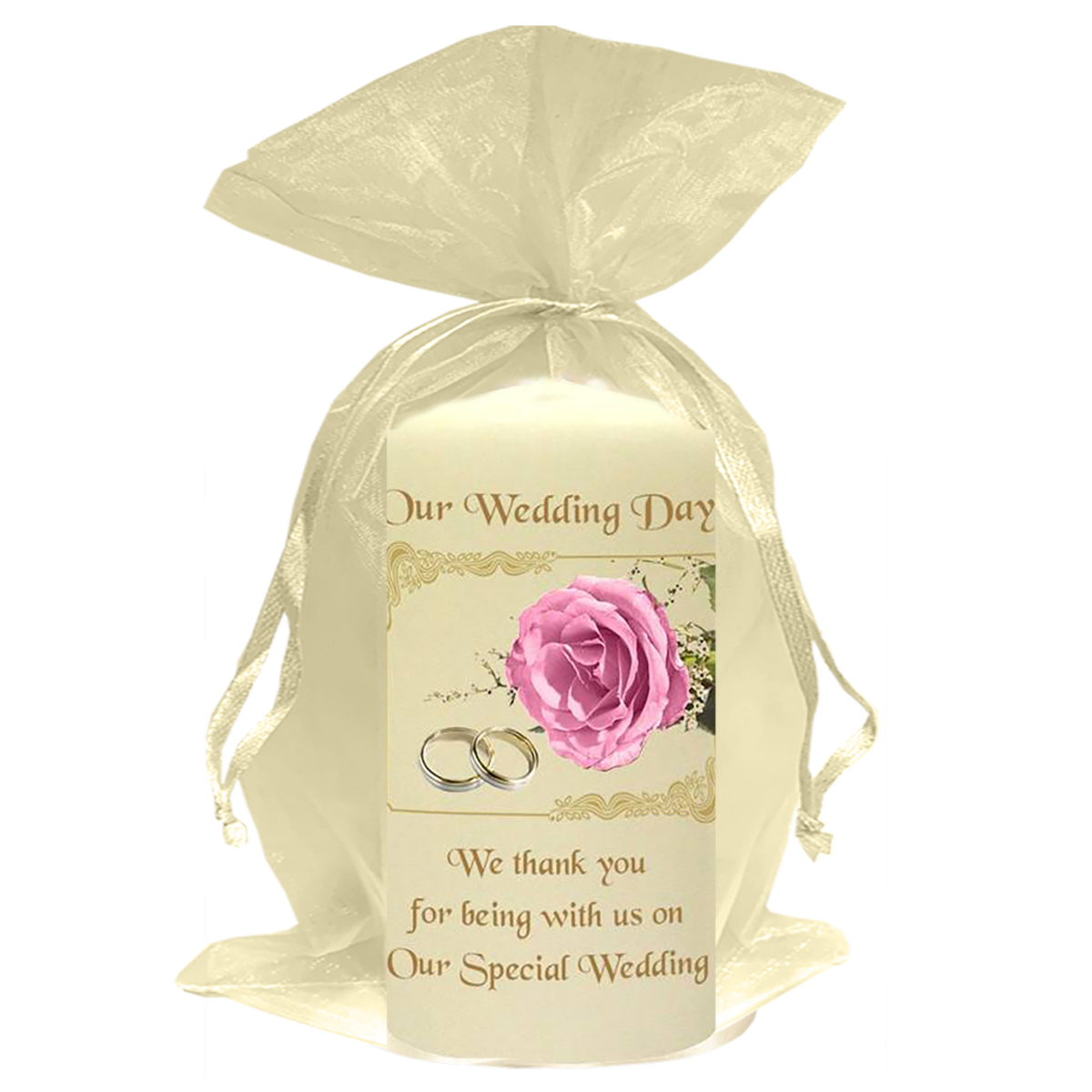 Customised Thank you Wedding Favour - Pink Roses & Gold Rings