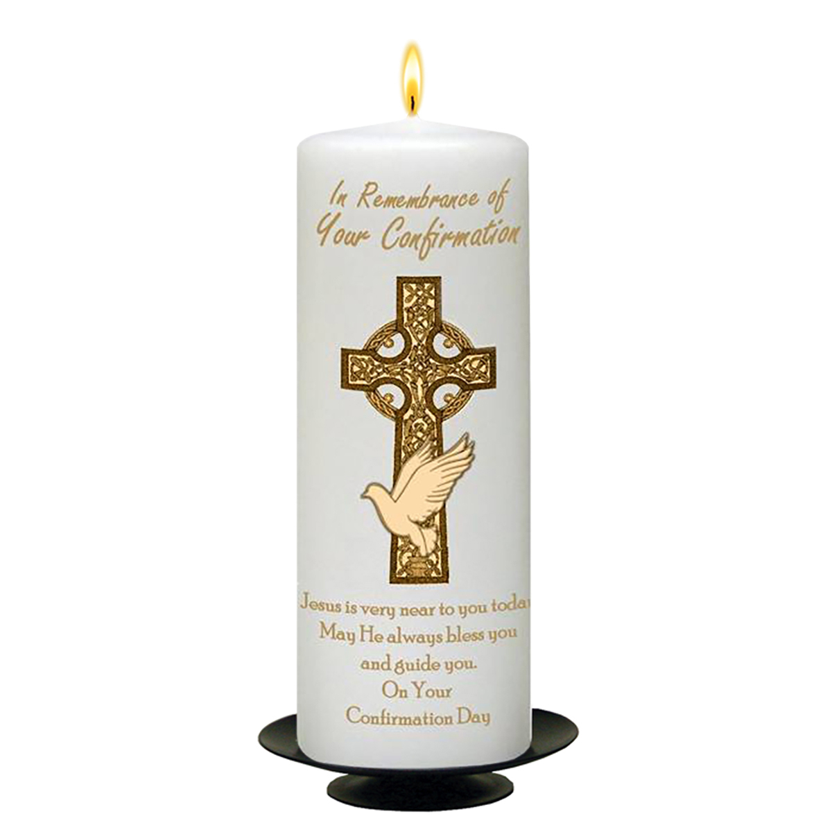 Customised Confirmation Candle - Celtic Cross & Dove Gold