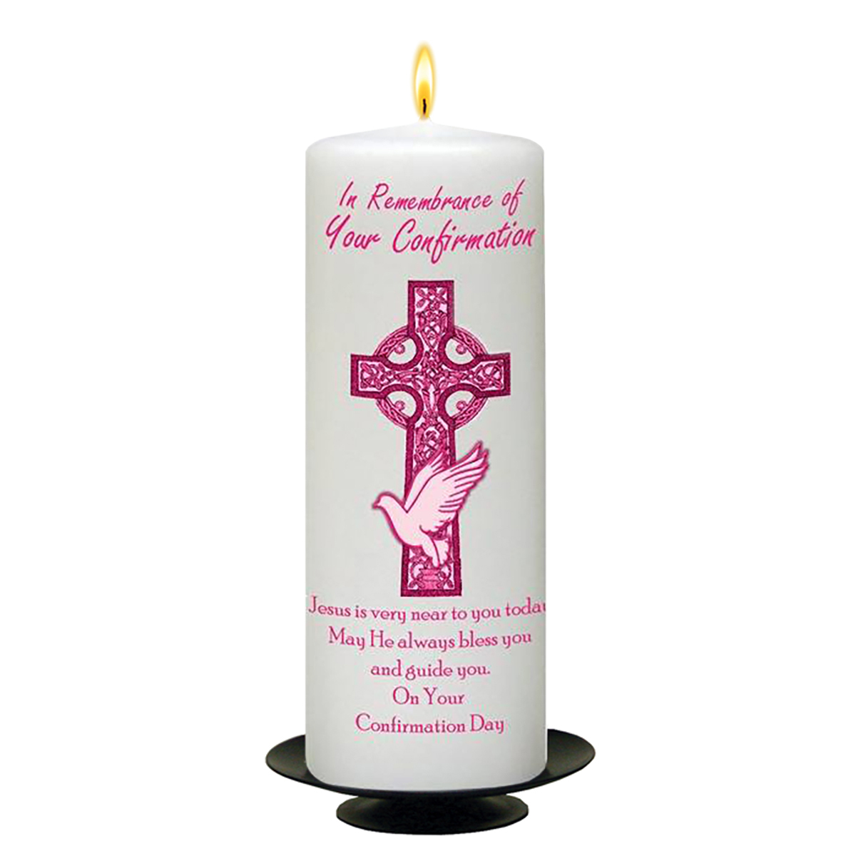 Customised Confirmation Candle - Celtic & Dove Pink Cross