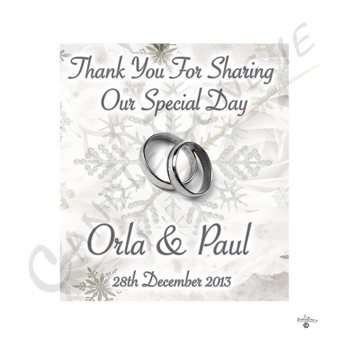 Customised Wedding Candles - Snowflakes & Rose Silver
