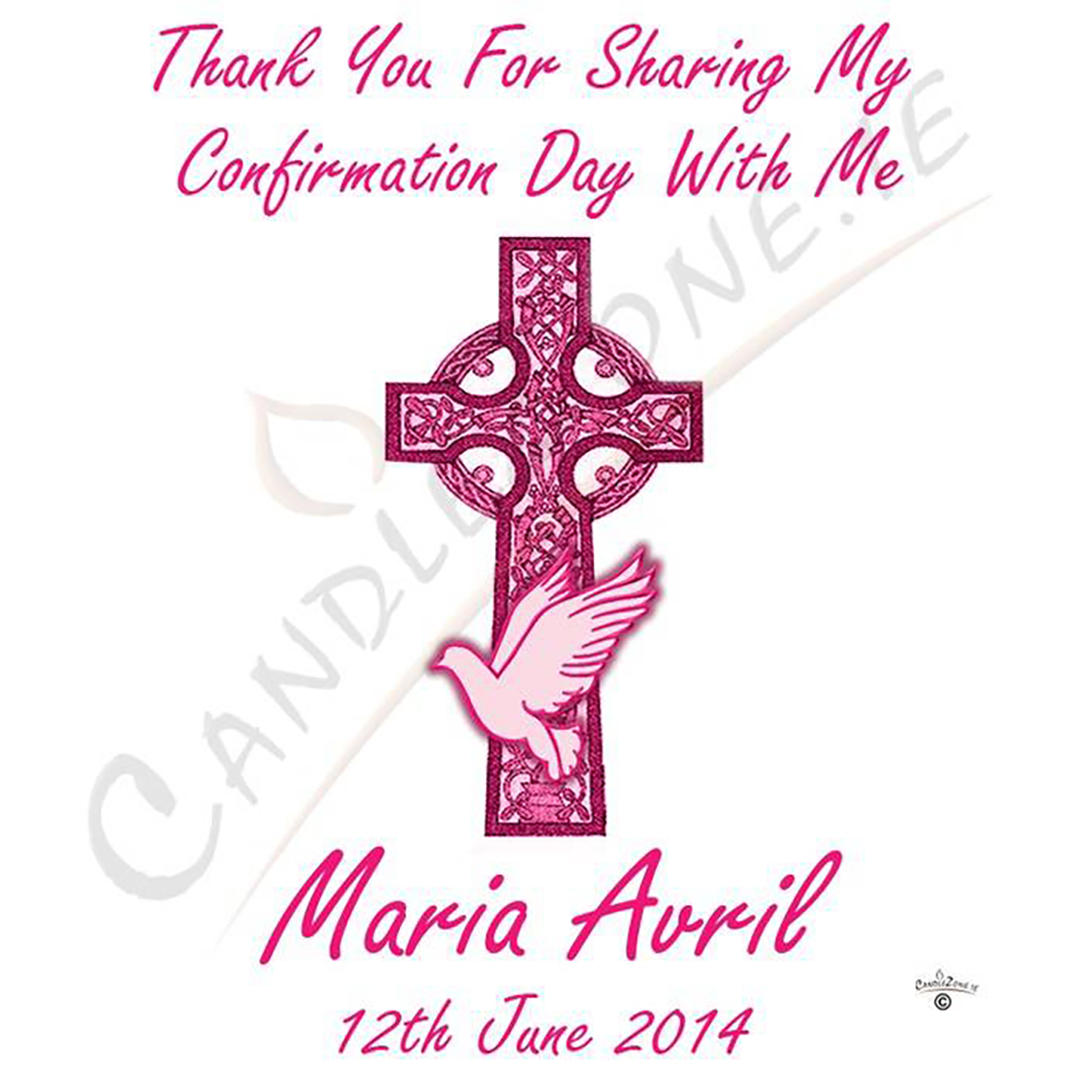 Customised Confirmation Candle - Celtic & Dove Pink Cross