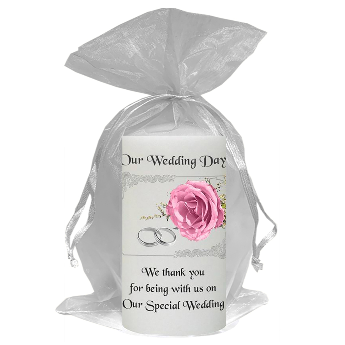 Customised Thank you Wedding Favour - Pink Roses & Silver Rings