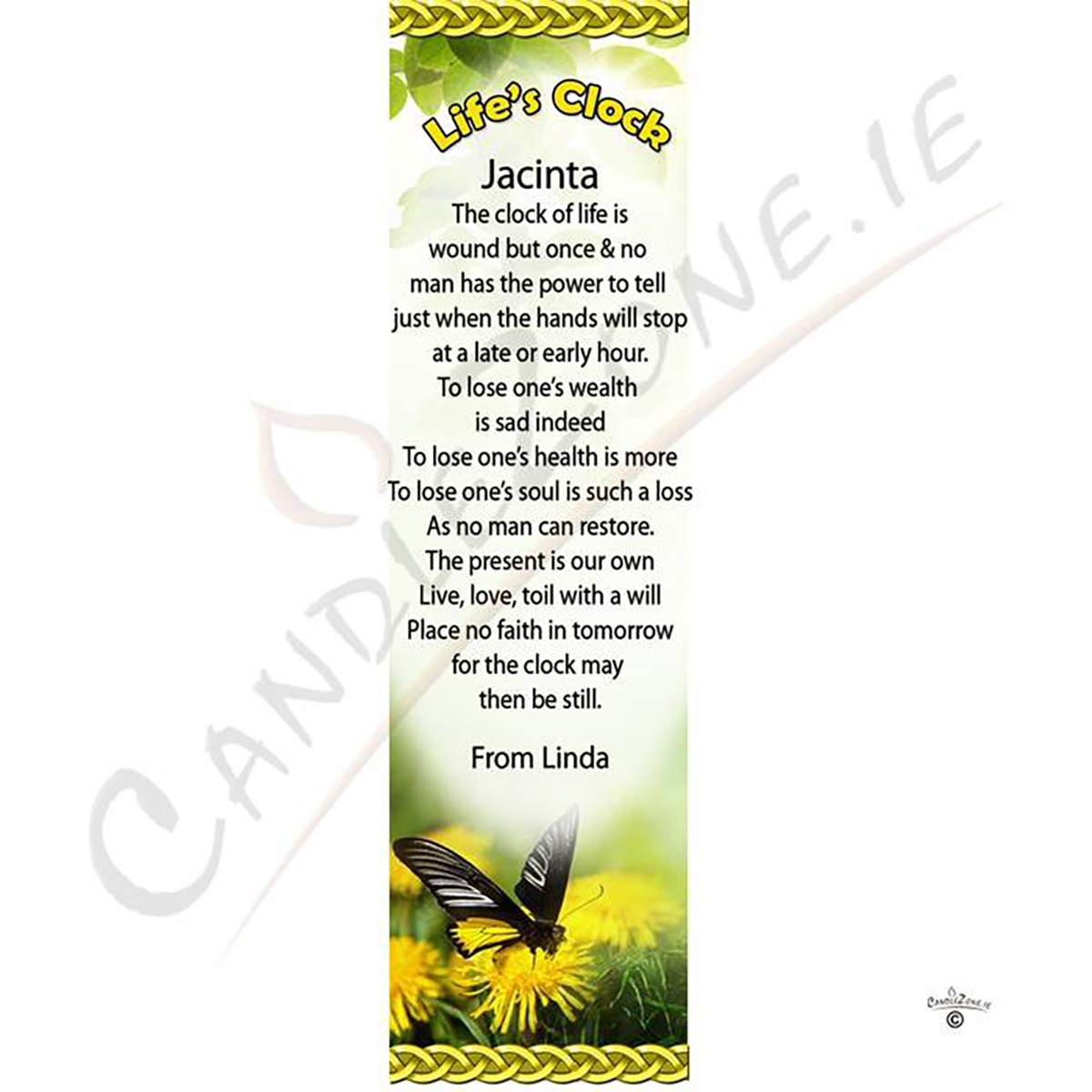 Personalsied Inspirational Candle Gift - Butterfly Lifes Clock