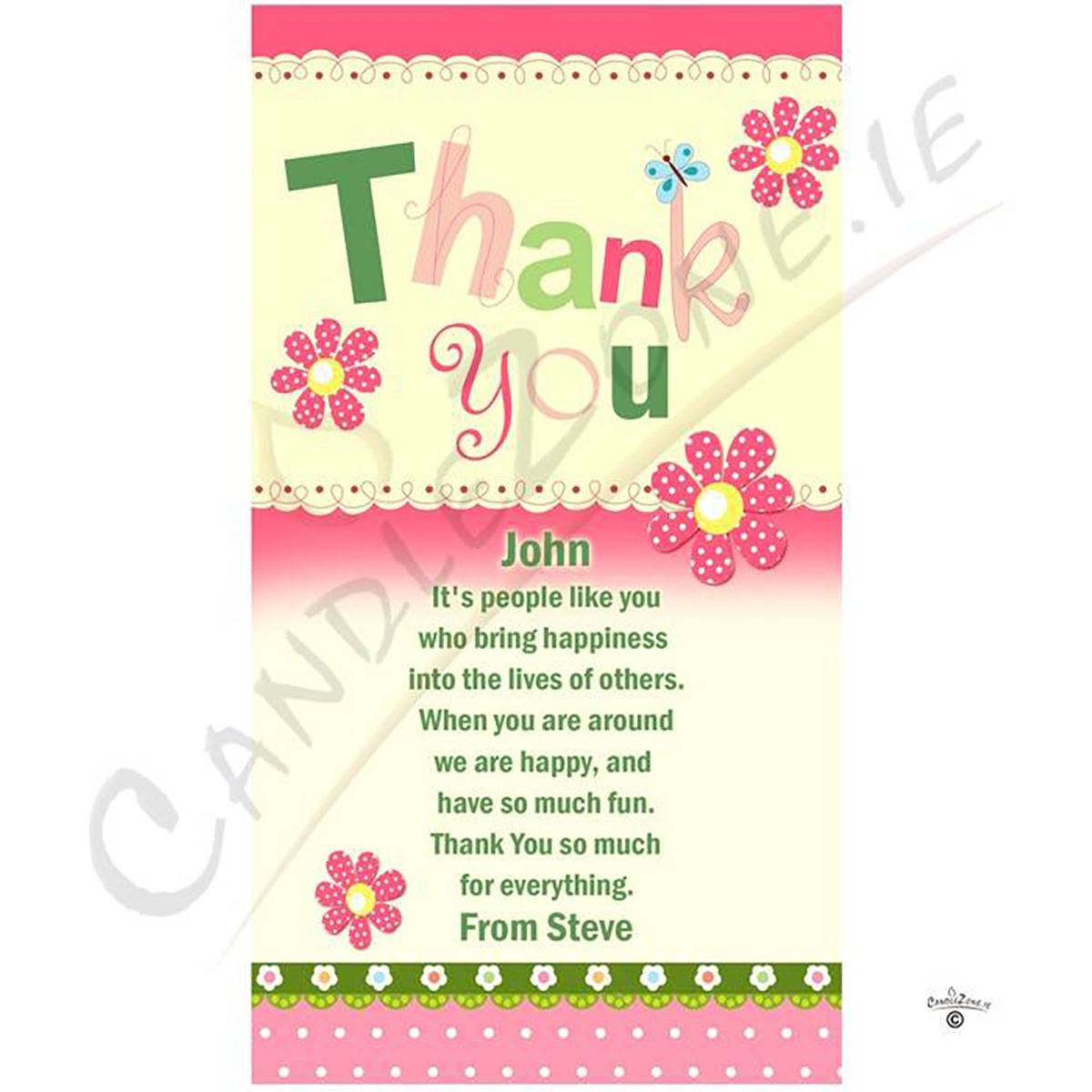 Customised Thank you Candle Gift - Flowers & Butterflies