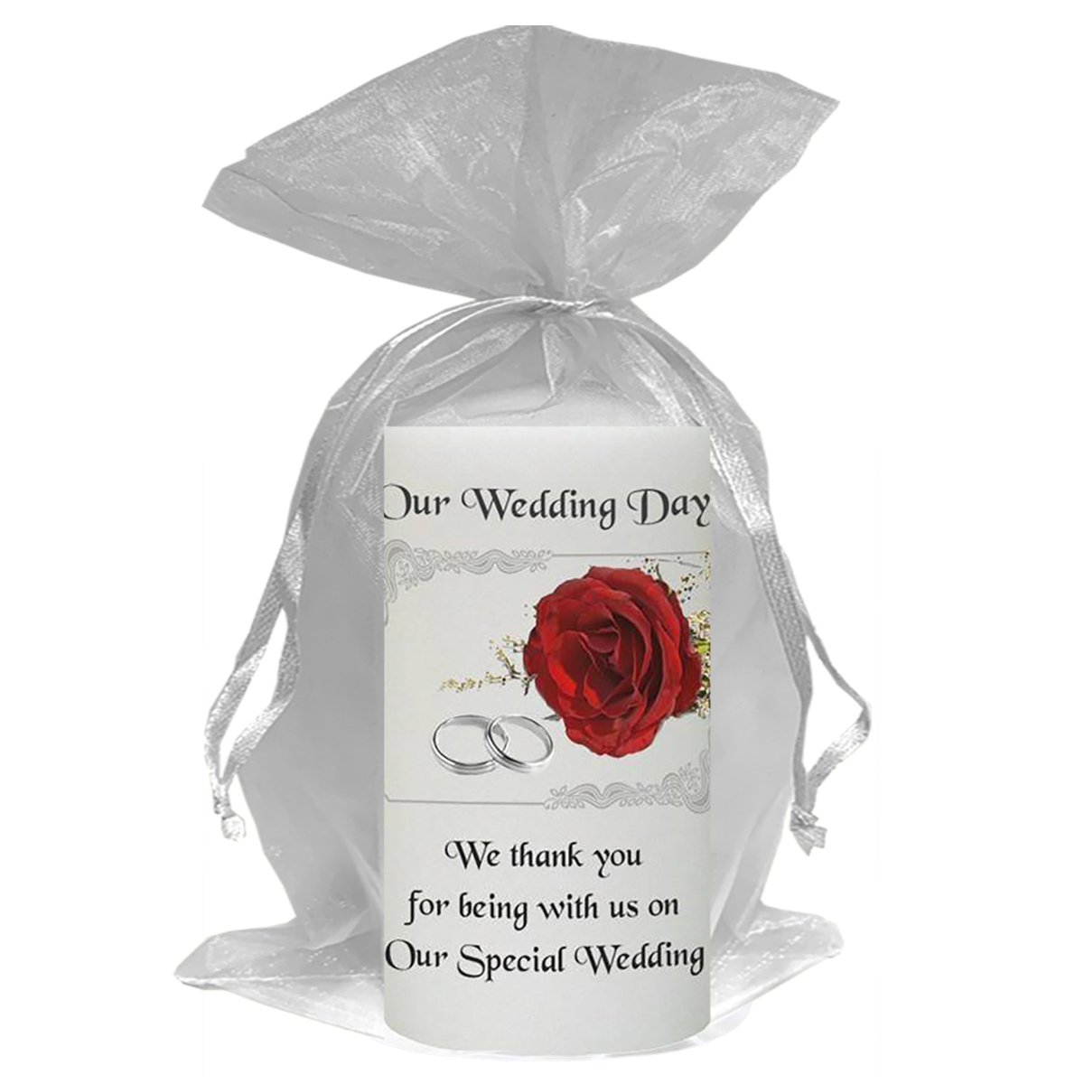 Customised Thank you Wedding Favour - Red Roses & Silver Rings