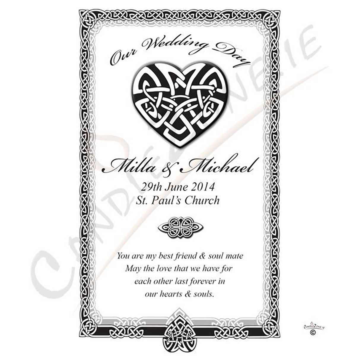Customised Wedding Candles - Infinity Heart Silver
