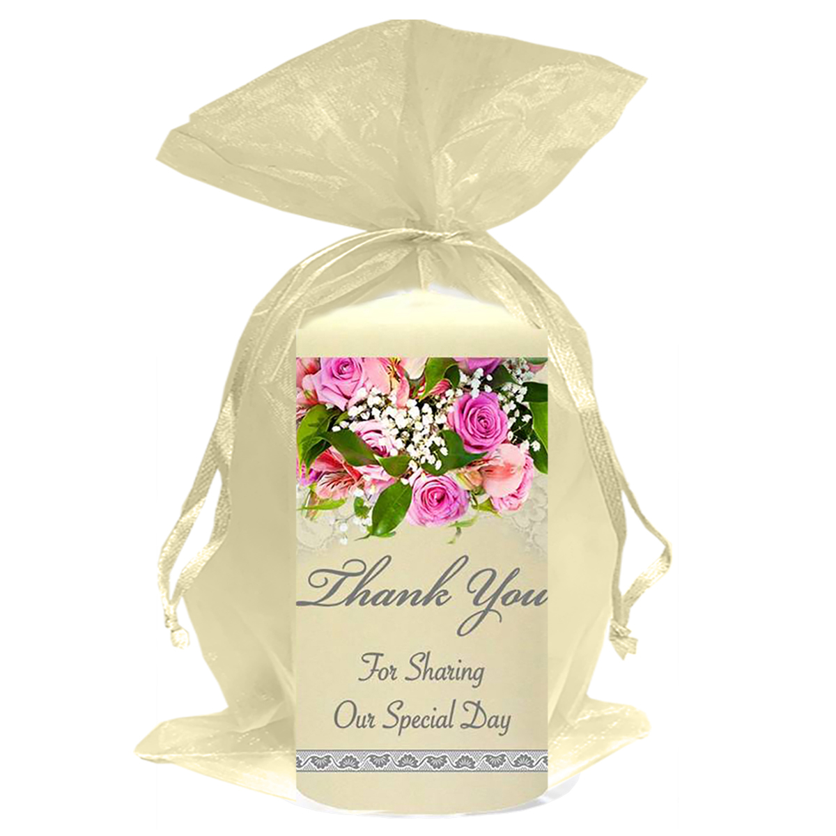 Customised Thank you Wedding Favour - Lace silver Rings & Pink Roses