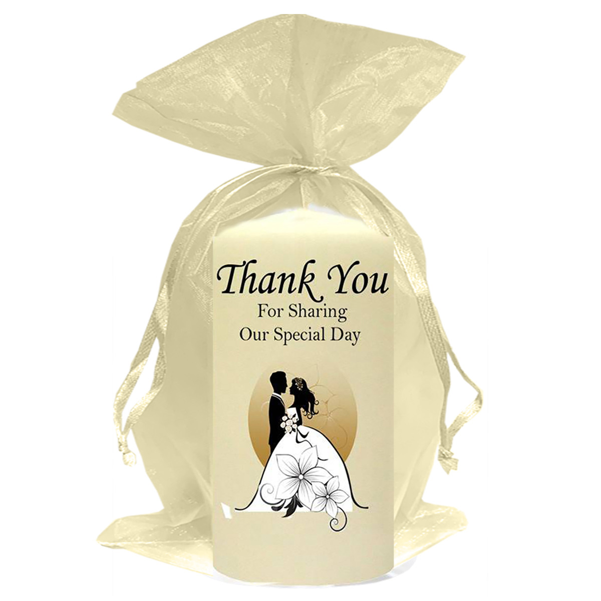 Customised Thank you Wedding Favour - Silhouette Couple & Flowers Gold