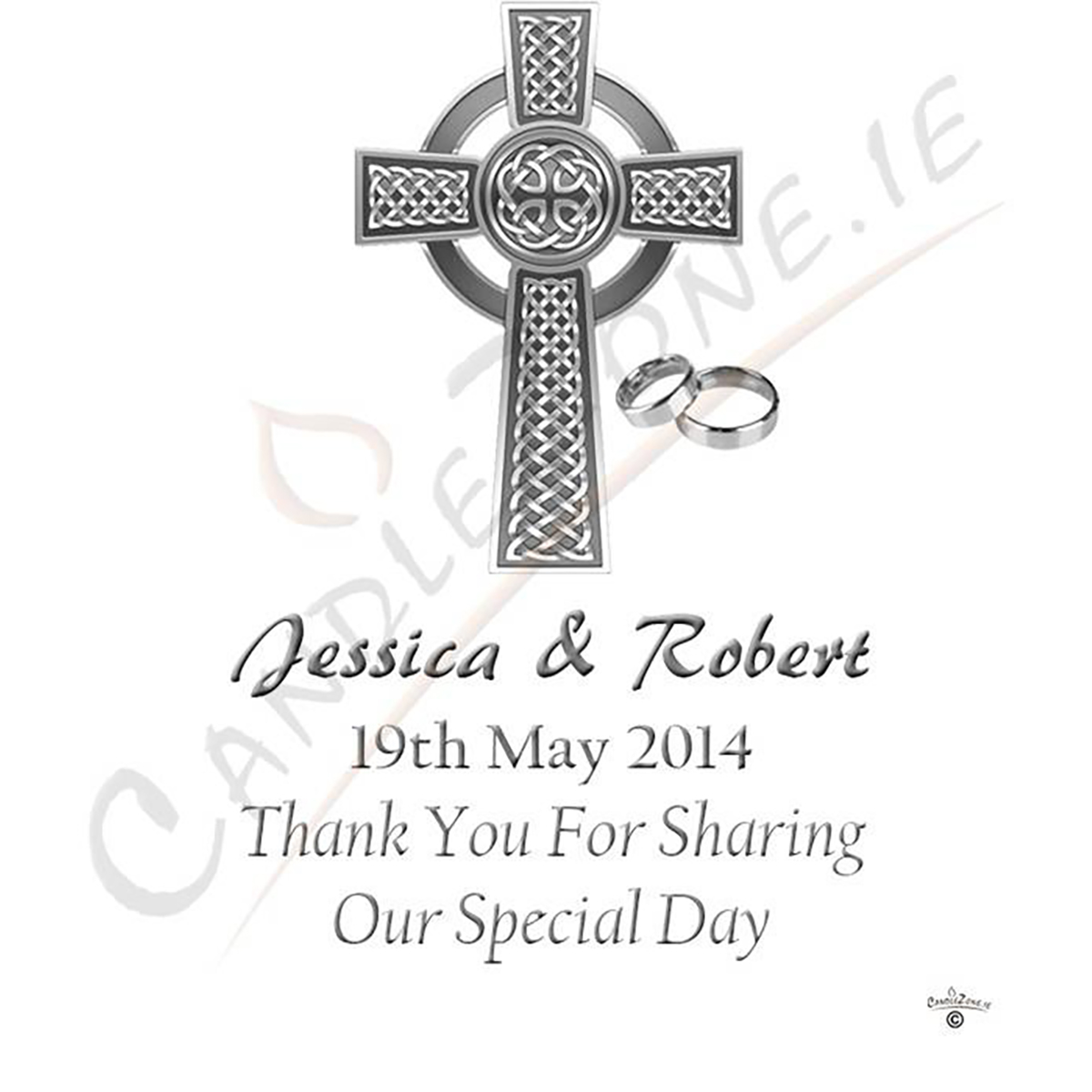 Customised Wedding Candles - Celtic Cross & Rings Sliver