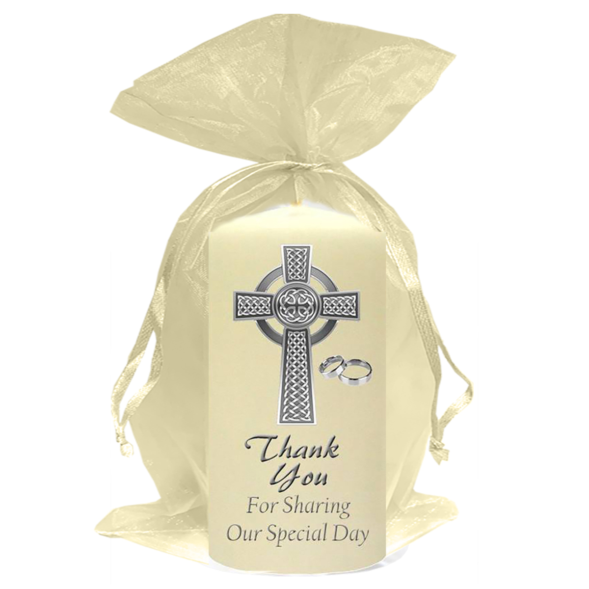 Customised Thank you Wedding Favour - Celtic Cross & Rings Silver