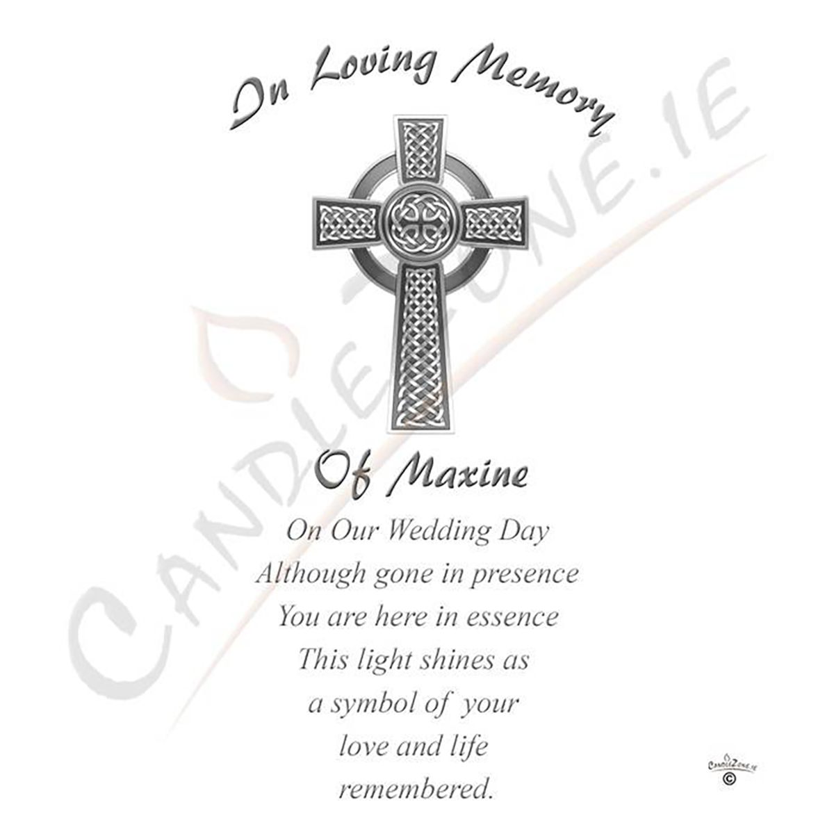 Customised Wedding Remembrance Candle - Celtic Cross & Rings Silver