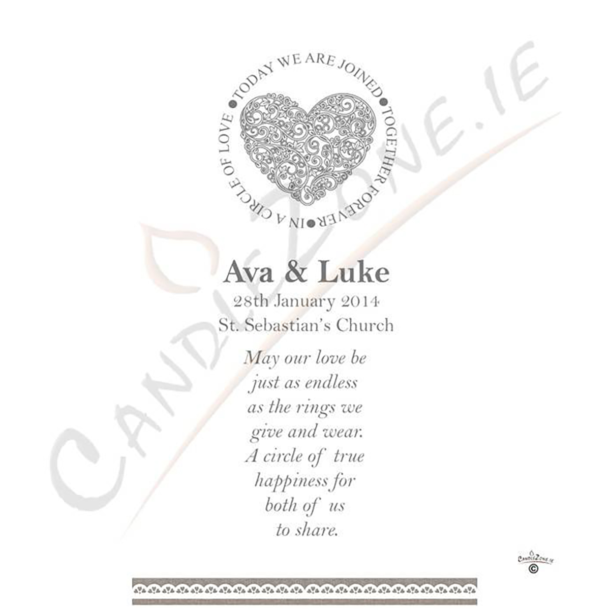 Customised Wedding Candles - Circle of Love Sliver