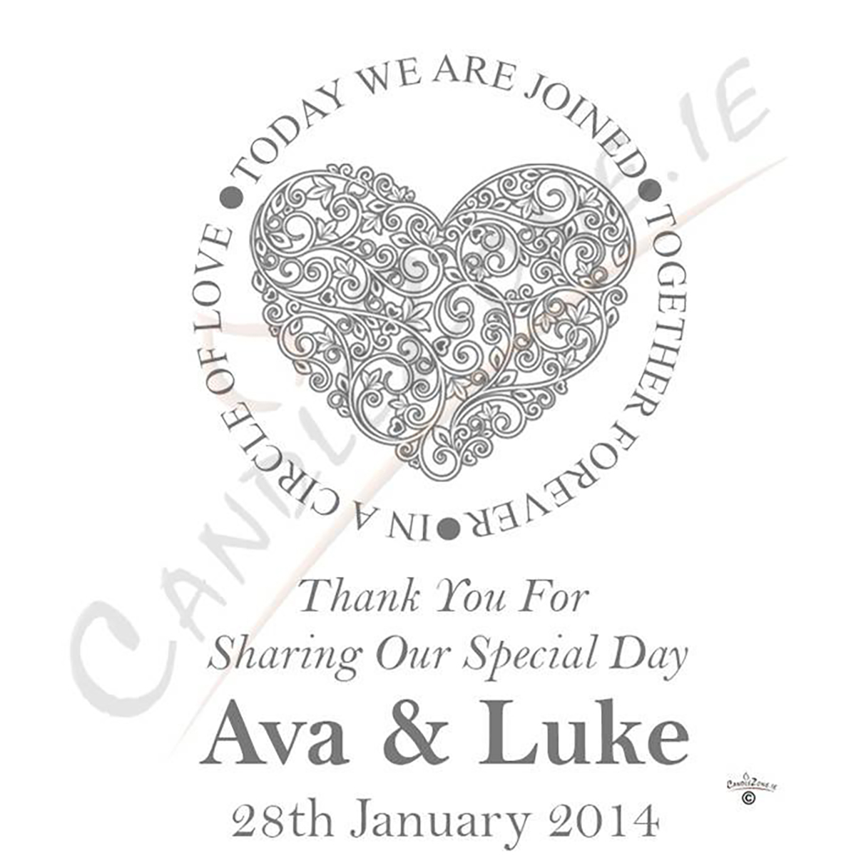Customised Thank you Wedding Favour - Circle of Love Silver