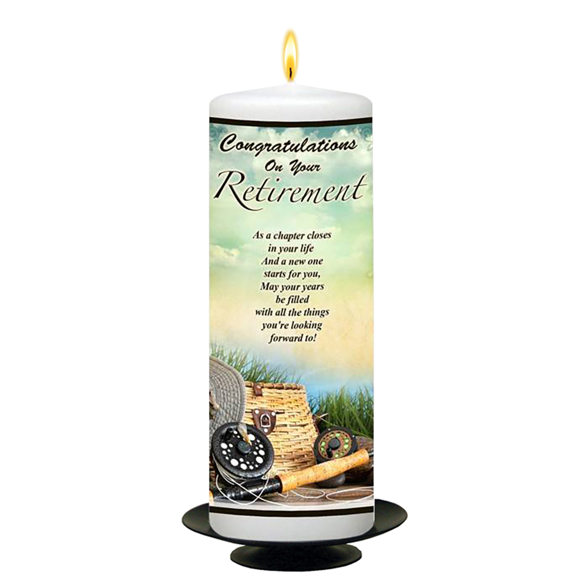 Personalsied Retirement Candle Gift - Fishing Rod & Hat