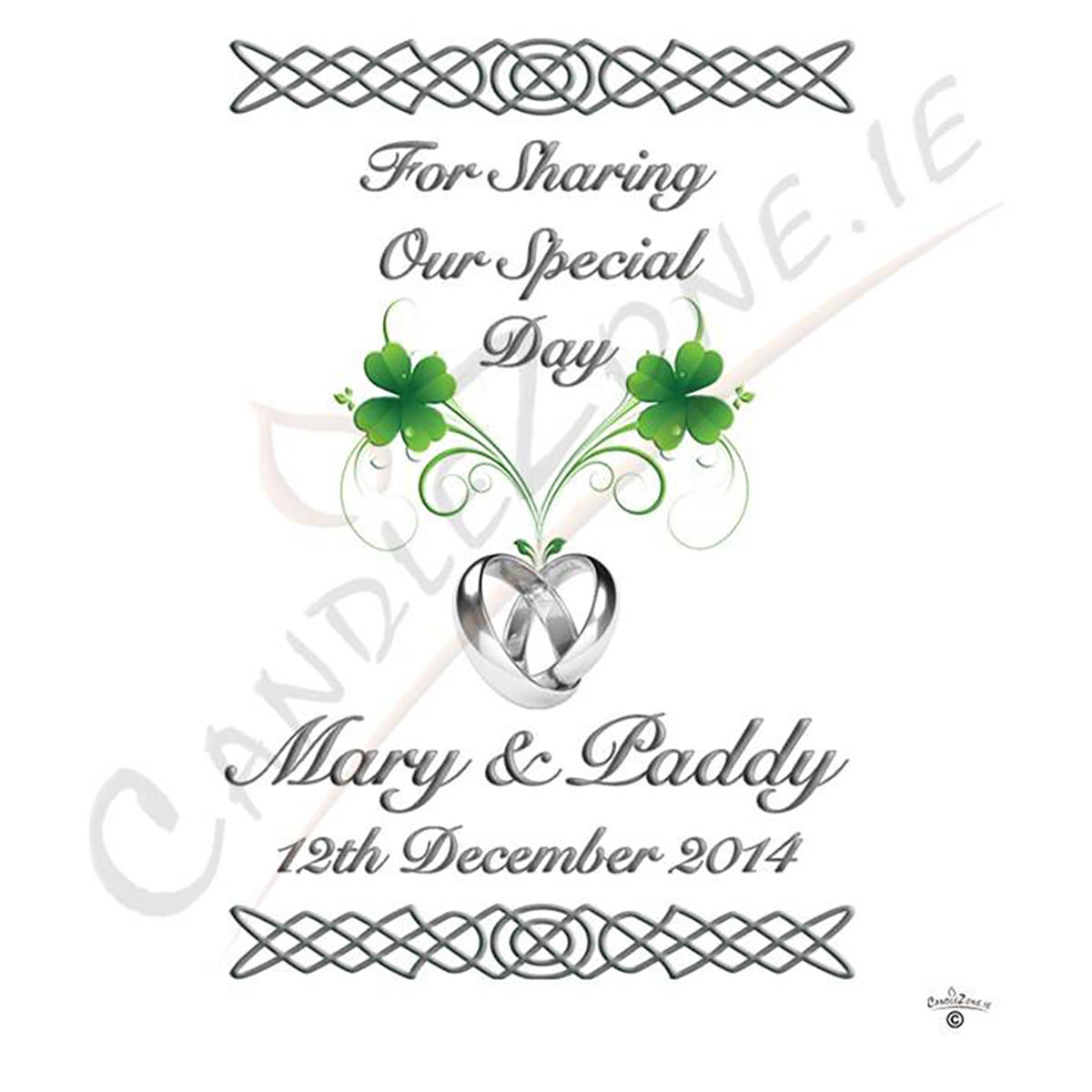 Customised Thank you Wedding Favour - Four Leaf Clover & Rings Silver