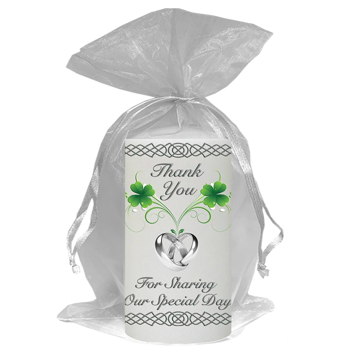 Customised Thank you Wedding Favour - Four Leaf Clover & Rings Silver