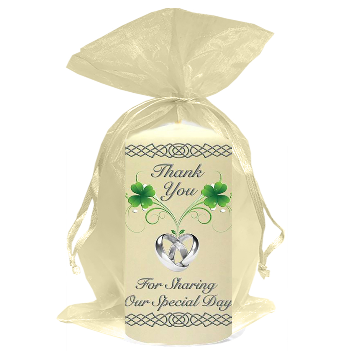 Customised Thank you Wedding Favour - Four Leaf Clover & Rings Silver