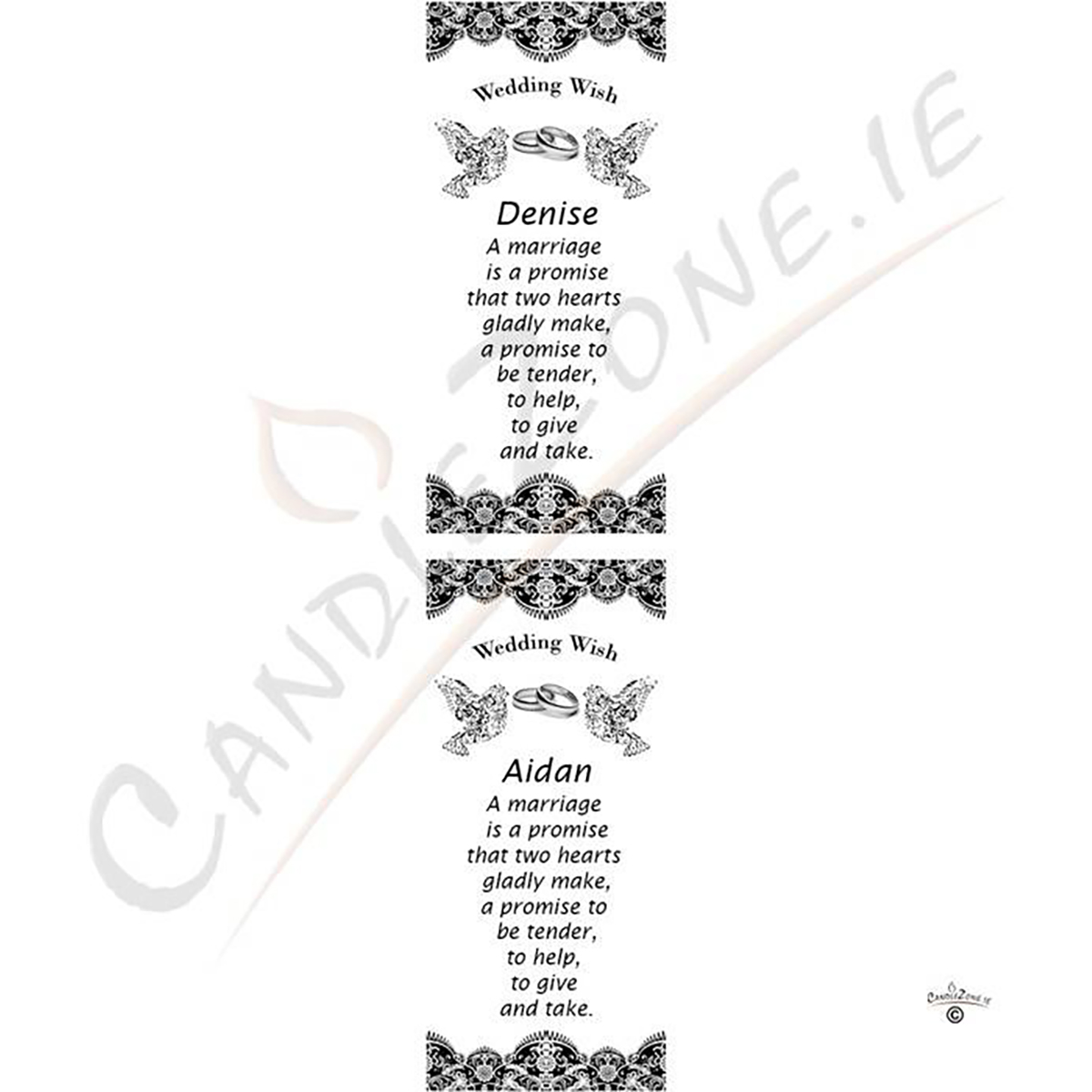 Customised Wedding Candles - Lace Dove Silver & Rings