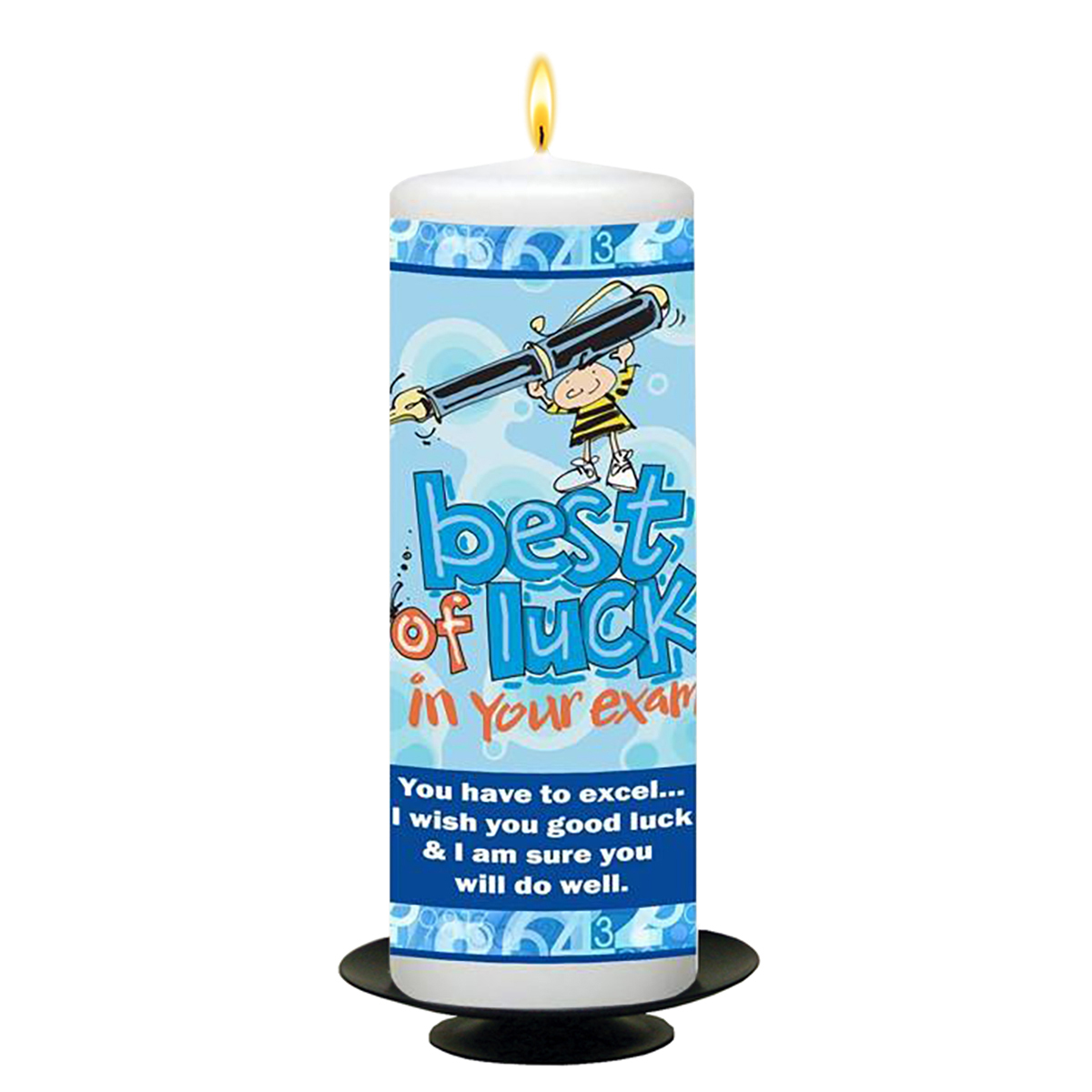 Customised Exam Good Luck Candle Gift - Boy & Blue Pen