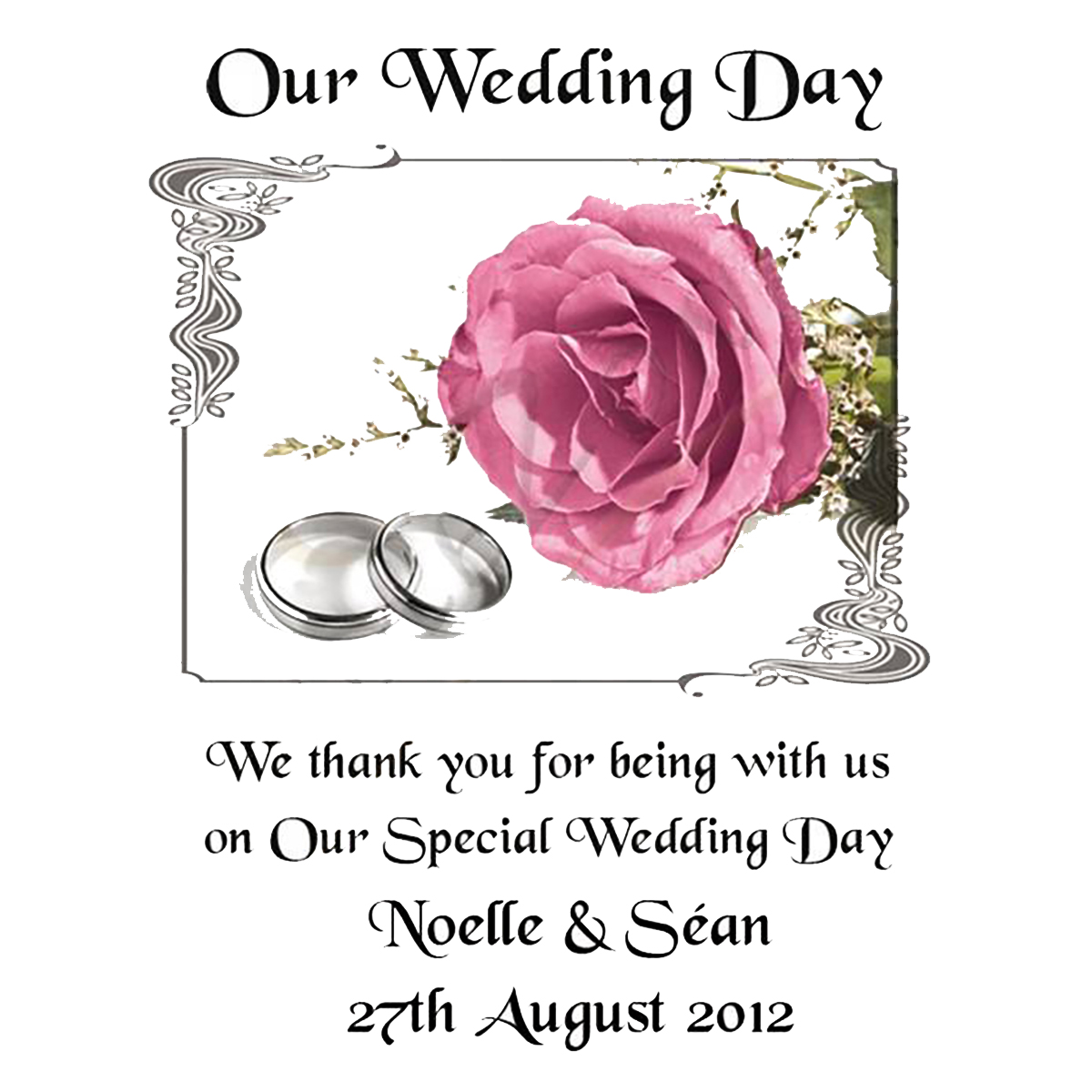 Customised Thank you Wedding Favour - Pink Roses & Silver Rings