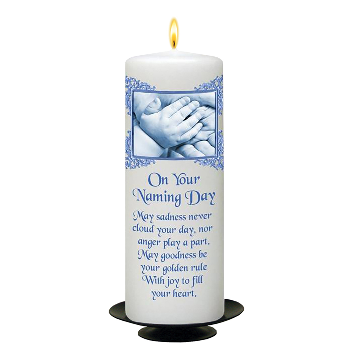 Customised Naming Day Candle Gift - Hand to Hand Blue