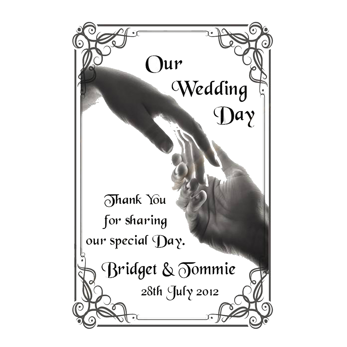 Customised Thank you Wedding Favour - Hand To Hand Silver