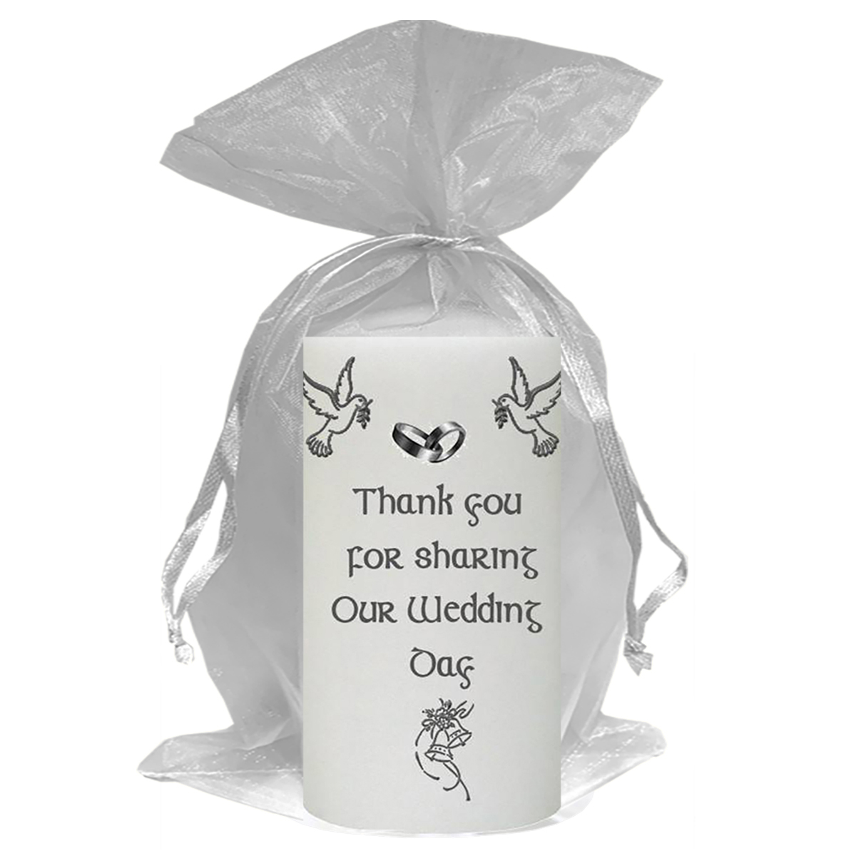 Customised Wedding Candles - Bells Doves & Silver Rings