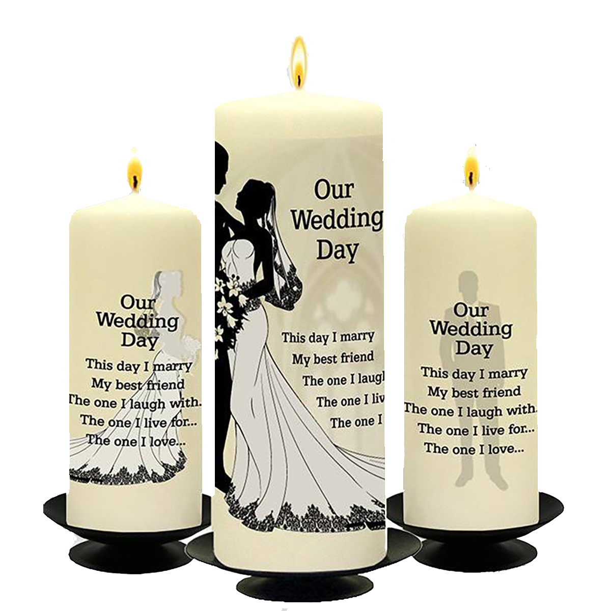 Customised Wedding Candles - Bride & Groom Set (1 x 9 inch & 2 x 6 inch Candles) Ivory